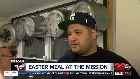 Volunteers prepare for Easter meal at the Mission