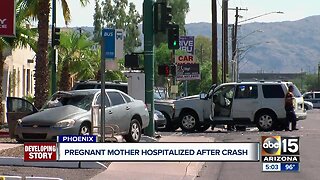 Pregnant woman hospitalized after crash in Phoenix