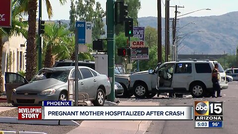 Pregnant woman hospitalized after crash in Phoenix