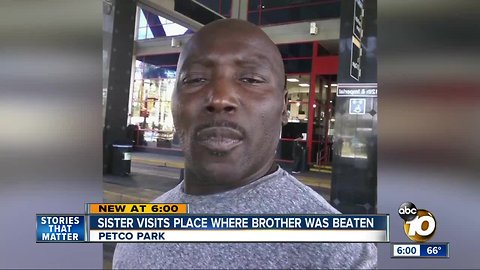 Sister visits place where brother was beaten