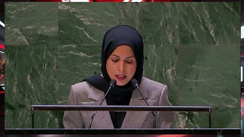 A representative for Qatar addresses the General Assembly emergency session on Gaza