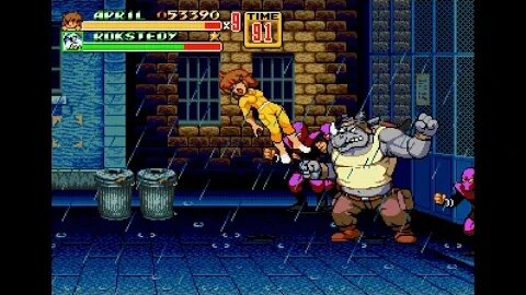 Teenage Mutant Ninja Turtles: Shredder's Re-Revenge Stage 1 Using April Streets of Rage 2 Romhack