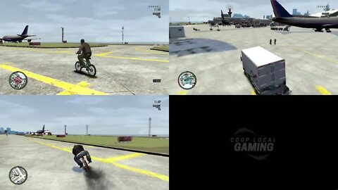 GTA IV Splitscreen - Airport Fun with Mountain Bikes [Euphoria Physics]