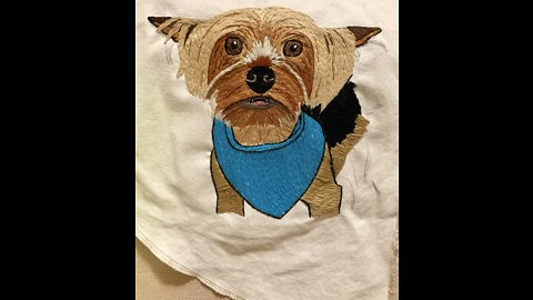 Newest hand embroidery , pet Portrait project: Yorkie Dog