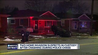 2 suspects hurt after police chase from Ferndale to Detroit ends with car hitting homes