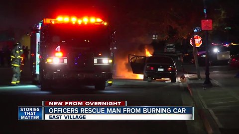 Man rescued from burning car in East Village