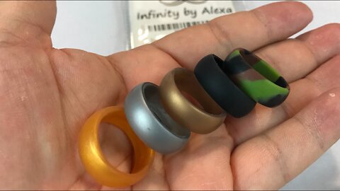 5 Soft Silicone Rubber Wedding Ring Bands in Metallic Finish by Infinity By Alexa