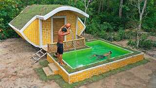 45 Days Building Villa Using Mud wall with Grass Roof And Design Swimming Pool