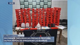 Cel. Fabriciano: PM prende 3 pessoas e procura outra depois de apreender 233 barras.