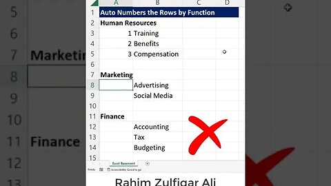 Auto Numbers the Rows by Function in Microsoft Excel #shorts