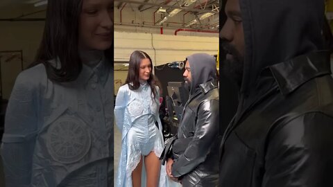 Ye with Bella Hadid backstage at the Burberry show at #LFW