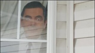 Hilarious prank on visitors with cut out of Mr. Bean