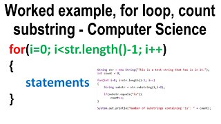 Worked example, for loop, count substring - Iteration - Computer Science