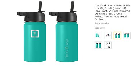 Iron Flask Sports Water Bottle - 14 Oz, 3 Lids (Straw Lid), Leak Proof, Vacuum Insulated Stainless
