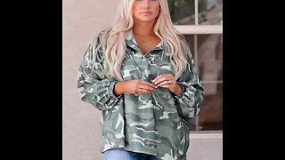 CAMOUFLAGE BUTTONED DROPPED SHOULDER HOODIE