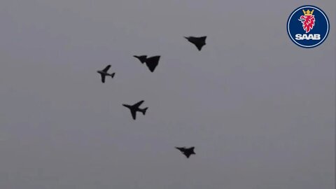 Five generations of SAAB fighters fly in formation at re-opening of Airbase 16