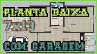 planta baixa 7x13 com garagem e 2 quartos
