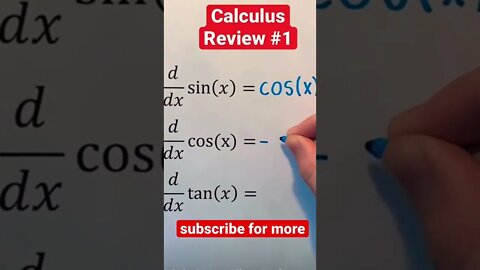 Sin cos tan derivative review #shorts #calculus #derivative #differentiation