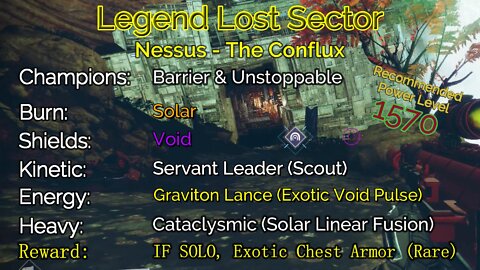 Destiny 2 Legend Lost Sector: Nessus - The Conflux on my Hunter 10-9-22