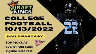 Dreams Top Picks for CFB DFS Today Main Slate 10/13/2022 Daily Fantasy Sports Strategy DraftKings