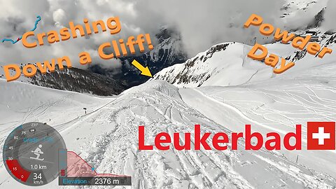 [4K] Skiing Leukerbad, Crashing Down a Cliff on a Powder Day OUCH! Wallis Switzerland, GoPro HERO11