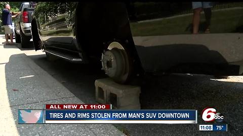 Tires and rims stolen from man's SUV in downtown Indy overnight