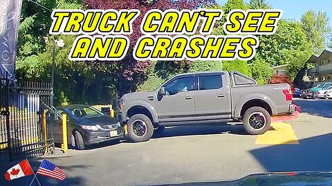 TRUCK HITS A CAR RIGHT IN FRONT OF IT BECAUSE DRIVER HAS NO VISIBILITY | Road Rage USA & Canada