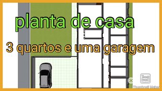 planta de casa com 3 quartos e uma garagem