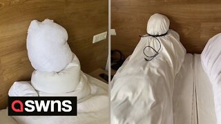 Brothers prank hotel staff by making their room towels and pillows look like DEAD BODIES
