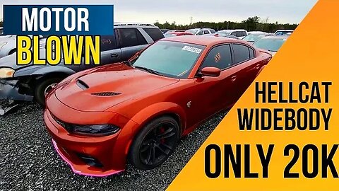 COPART WALK AROUND, NEW WIDEBODY HELLCAT CHARGER ENGINE BLOWN