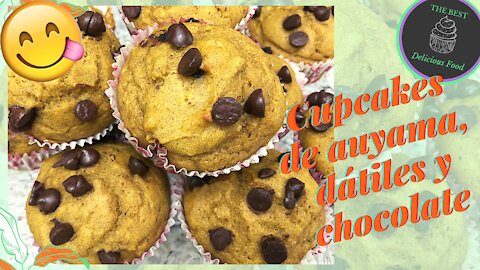 Cupcakes de Auyama y Dátiles con Chispas de Chocolate 🧁😍