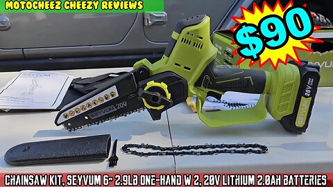 Mini Cordless Chainsaw Kit, SEYVUM 6" 2.9Lb One-Hand Chainsaw, 2, 20V lithium 2.0Ah batteries