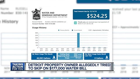 Detroit property owner allegedly tried to skip ona $177,000 water bill