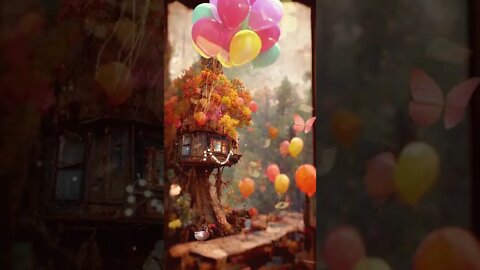 Balloon Treehouse 🎈🌲 #cottagecore #treehouse #ai #art #midjourney