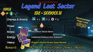 Destiny 2 Legend Lost Sector: EDZ - Skydock IV on my Arc Hunter 2-11-24