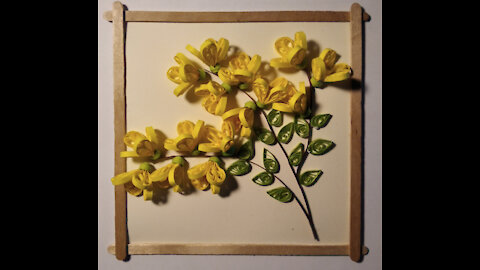 How to make a sprig of forsythia from paper strips - quilling