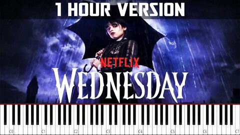 Wednesday Addams Plays The Cello - (1 HOUR) Piano Tutorial (Cello Version) with Rain Sounds