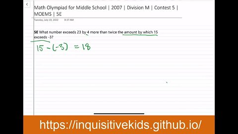 Math Olympiad for Middle School | 2007 | Division M | Contest 5 | MOEMS | 5E