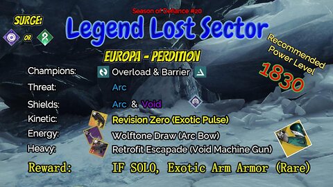 Destiny 2 Legend Lost Sector: Europa - Perdition on my Solar Hunter 5-13-23