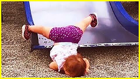 Funny babies, falling from slides