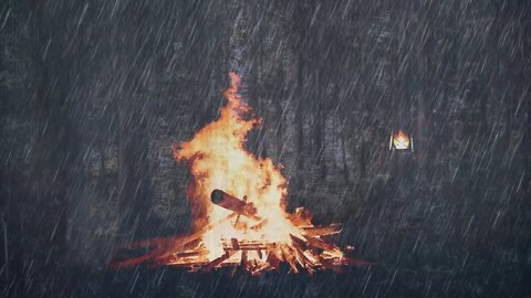 RELAXE EM 10 MINUTOS COM UM SOM DE CHUVA SOBRE UMA FOGUEIRA NA FLORESTA, ACALME SUA MENTE SEU CORPO