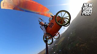 Paraglider takes 'flying car' for a spin