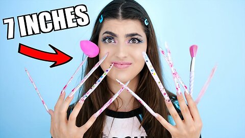Doing My Makeup With Super Long Nails! (7 Inch Long Acrylic Nails)