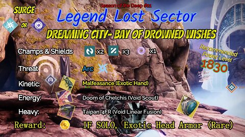 Destiny 2 Legend Lost Sector: Dreaming City - Bay of Drowned Wishes on my Strand Warlock 7-14-23