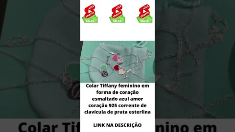 Colar Tiffany feminino em forma de coração esmaltado azul amor coração #shorts