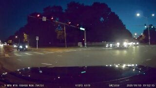 Truck and Trailer thinks his light turned Green, almost HITS us!!
