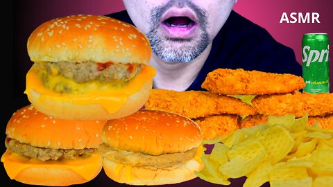 ASMR MUKBANG CHEESE BURGERS,Double Pork and Cheese Burger,FRIED CHICKEN,ASMR EATING