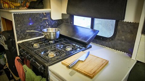 Easy lightweight backsplash for VanLife! Stick on and diy with no grout!