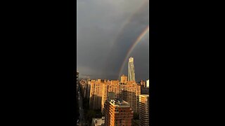 Massive double rainbow over New York City at the dusk of 9.11.23…