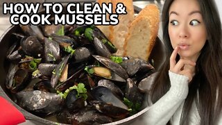How to Clean Mussels & Recipe for Steamed Mussels in White Wine Garlic Butter Sauce 青口 | Rack of Lam